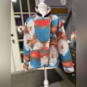 Aztec jacket angled zip up with collar women’s size medium